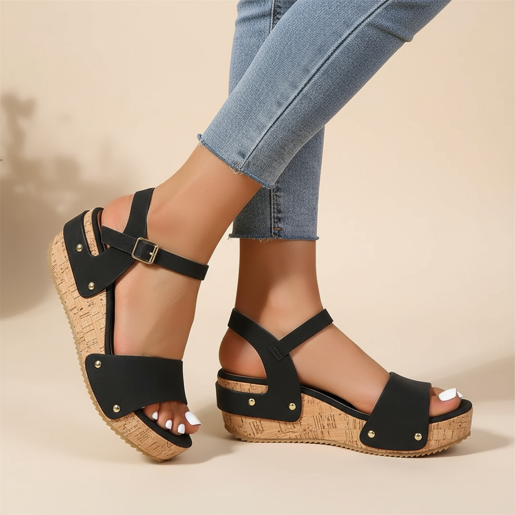 Sandalia de plataforma con tobillera para mujer