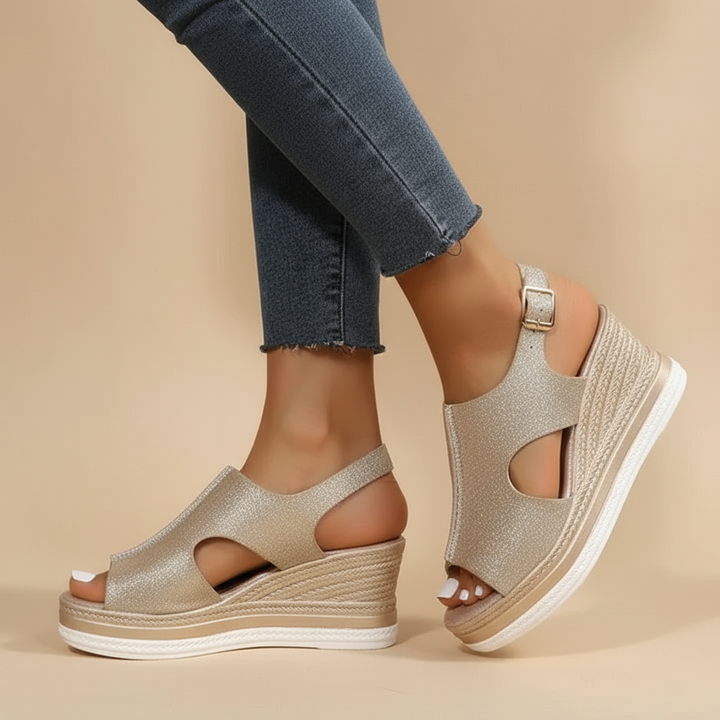 Sandalia de cuña peep-toe para mujer