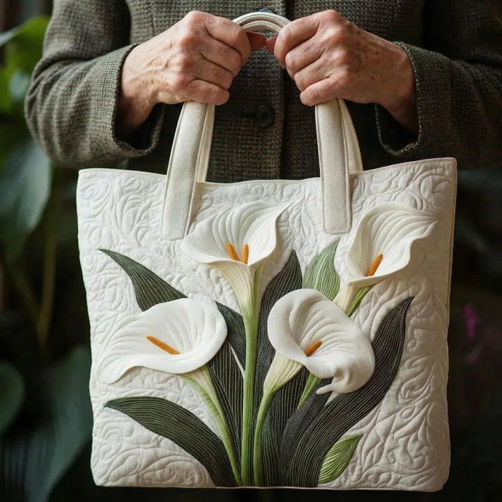 Bolso Artesanal Acolchado - Lirios Blancos