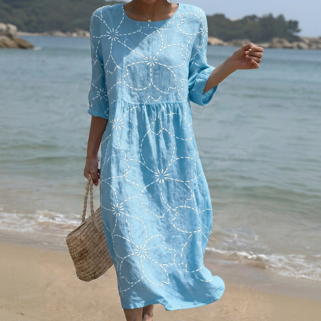 Joana - Vestido Maxi de Cuello Redondo con Estampado