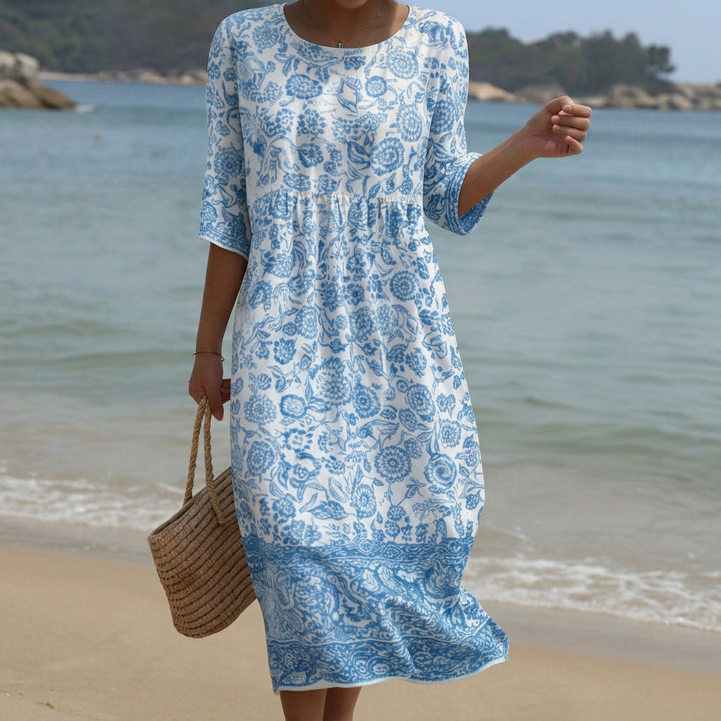 Sofia - Vestido Maxi de Cuello Redondo con Estampado