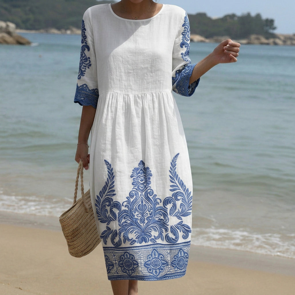Bianca - Vestido Maxi de Cuello Redondo con Estampado