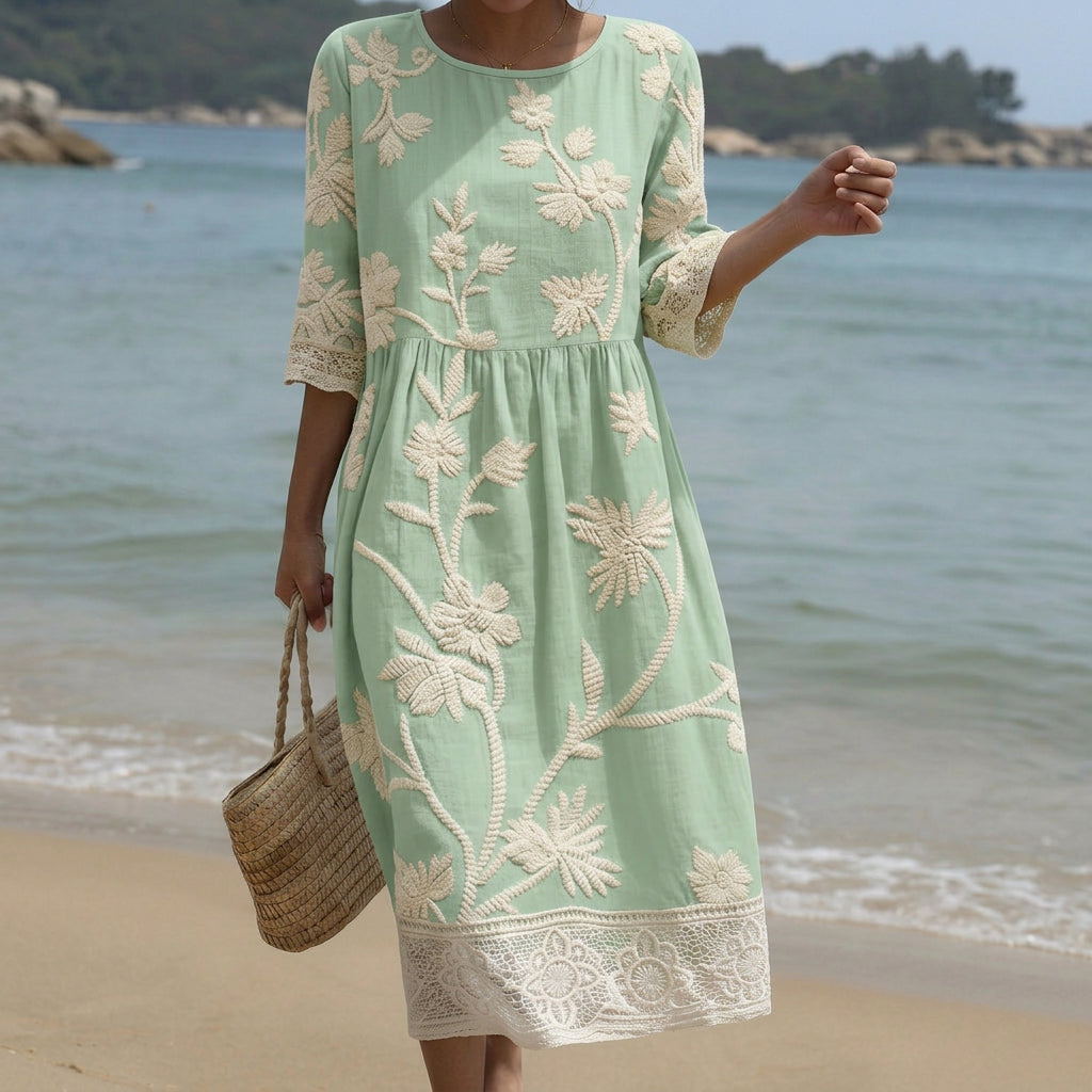 Gabi - Vestido Midi con Estampado de Plantas y Flores