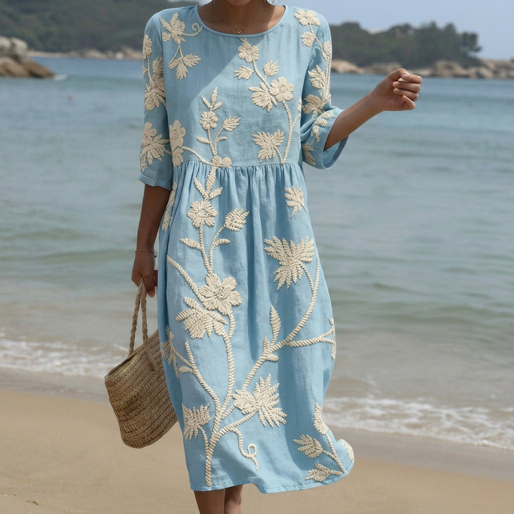 Cátia - Vestido Midi con Estampado de Plantas y Flores