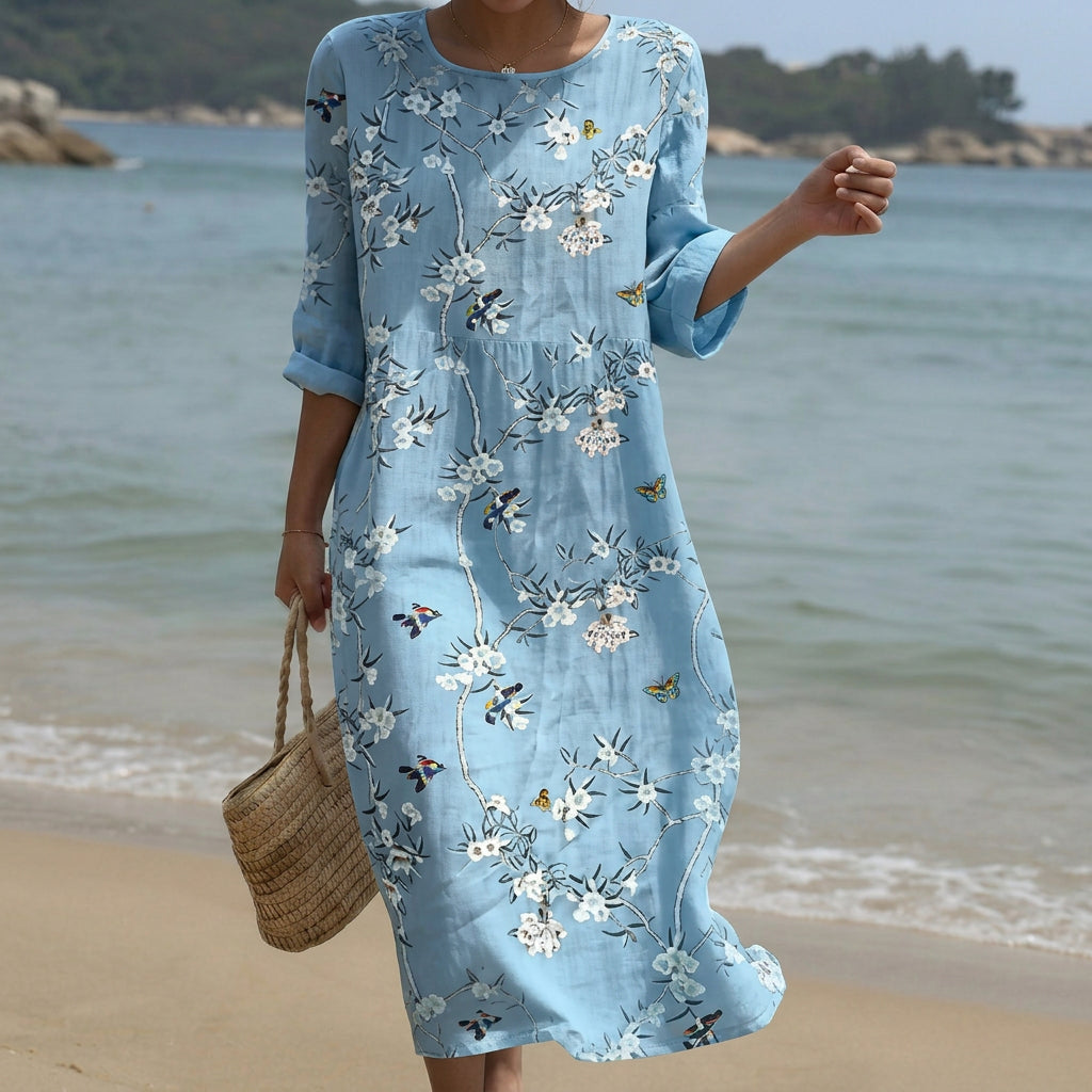 Beatriz - Vestido Maxi de Cuello Redondo con Estampado