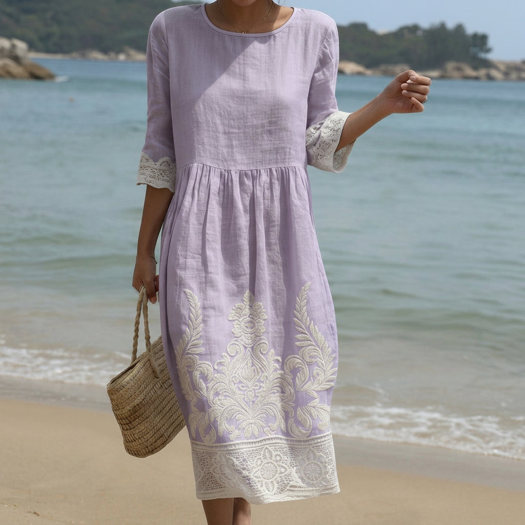 Carla - Vestido Maxi de Cuello Redondo con Estampado
