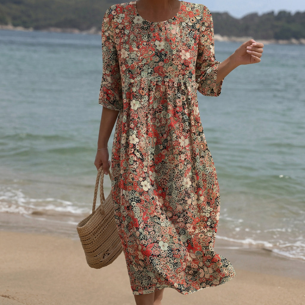 Sara - Vestido Maxi de Cuello Redondo con Estampado