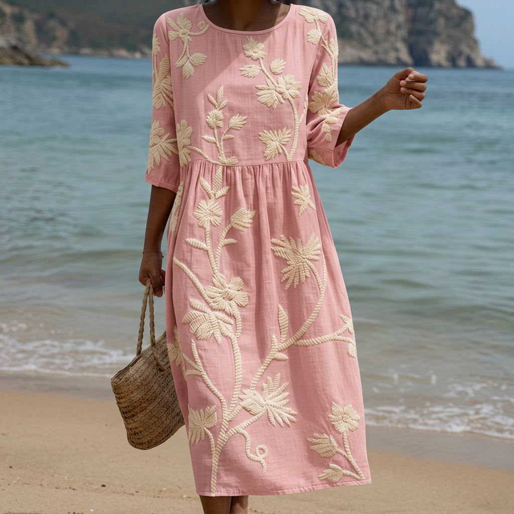 Paula - Vestido Midi con Estampado de Plantas y Flores