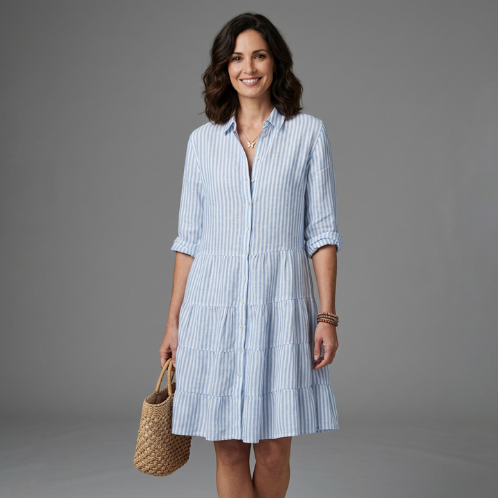 Liora™ Vestido Camisero Rayas Verano