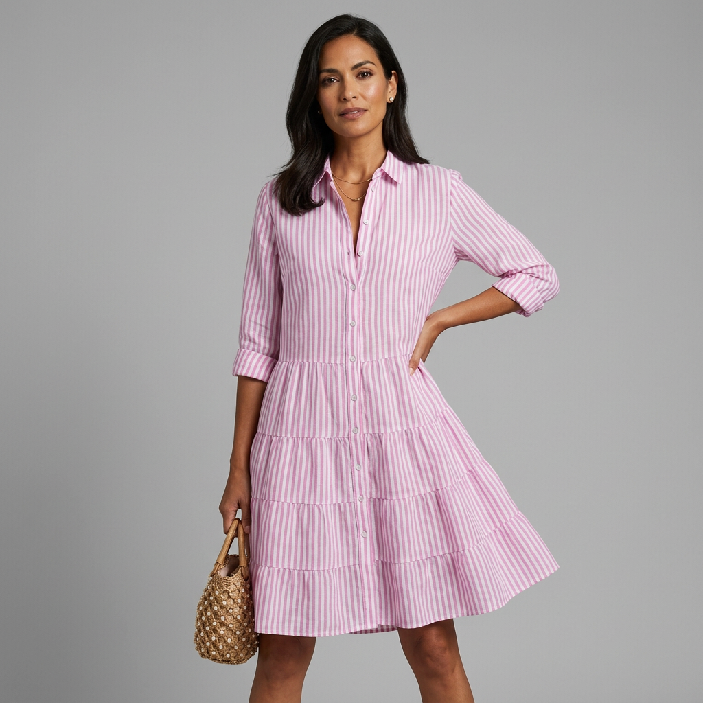Liora™ Vestido Camisero Rayas Verano