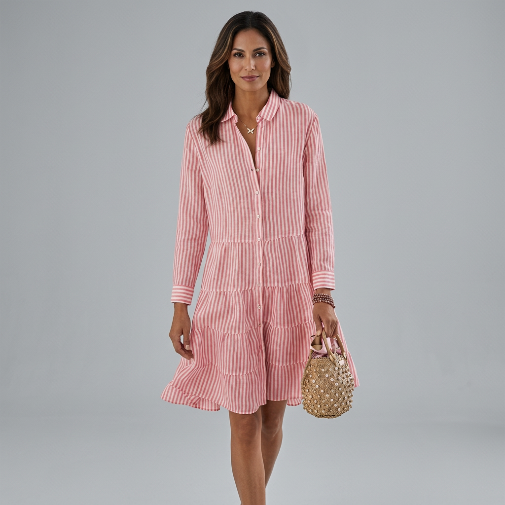 Liora™ Vestido Camisero Rayas Verano