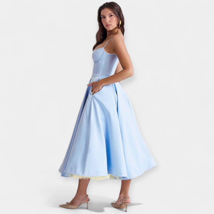 Vestido Midi Elegante de Tul con Bolsillos Ocultos