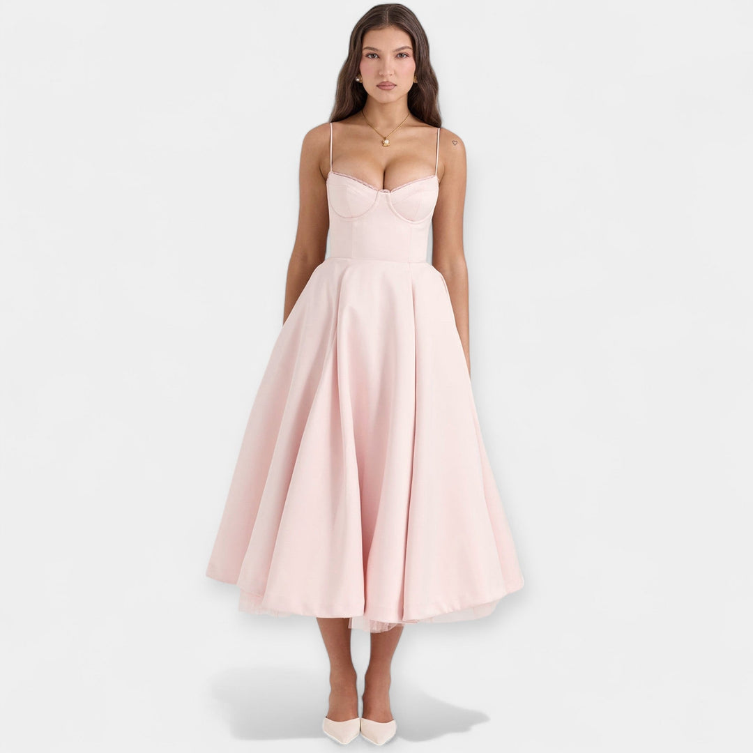 Vestido Midi Elegante de Tul con Bolsillos Ocultos
