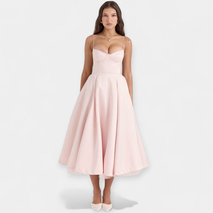 Vestido Midi Elegante de Tul con Bolsillos Ocultos