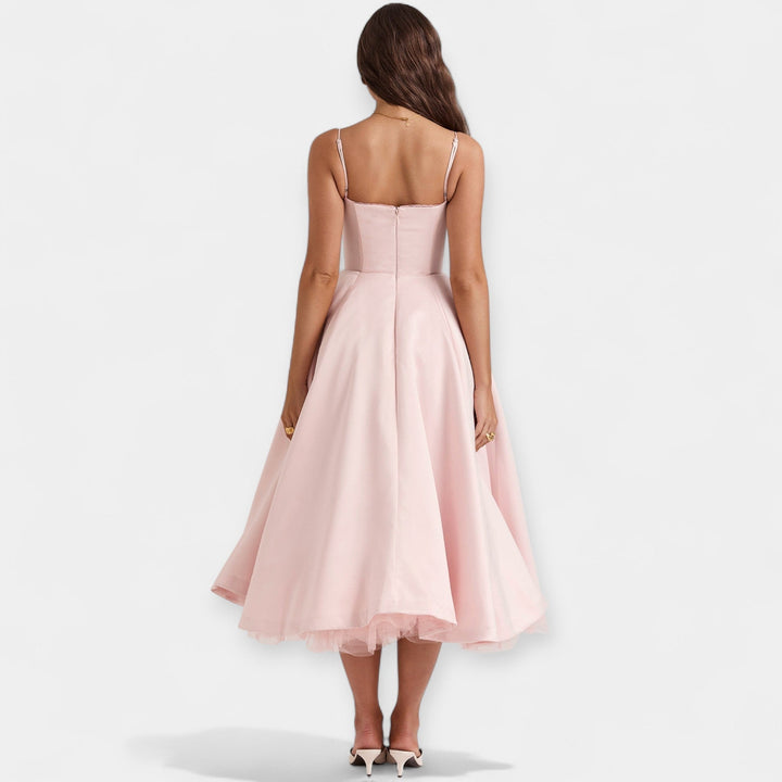 Vestido Midi Elegante de Tul con Bolsillos Ocultos