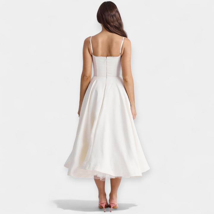 Vestido Midi Elegante de Tul con Bolsillos Ocultos