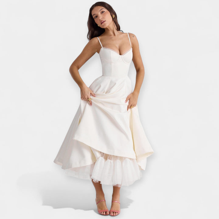 Vestido Midi Elegante de Tul con Bolsillos Ocultos