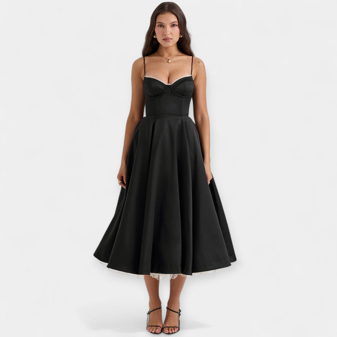 Vestido Midi Elegante de Tul con Bolsillos Ocultos
