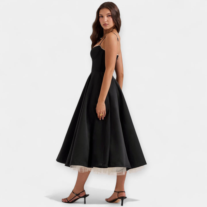 Vestido Midi Elegante de Tul con Bolsillos Ocultos