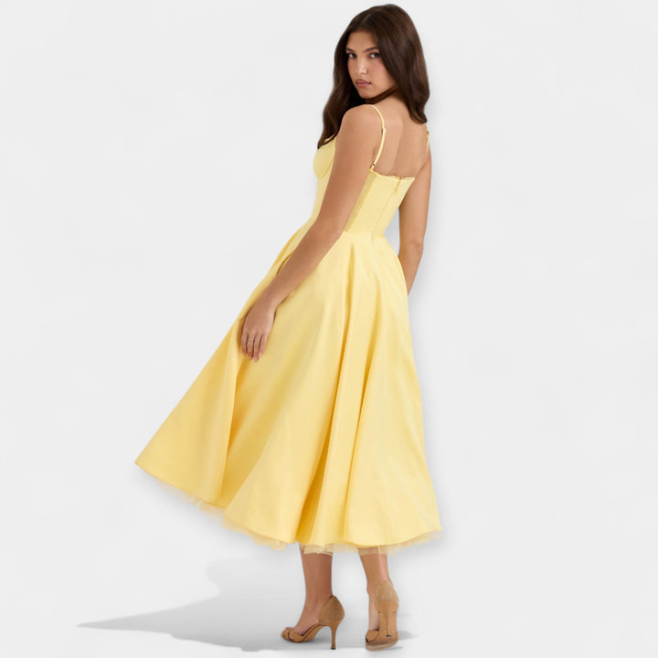 Vestido Midi Elegante de Tul con Bolsillos Ocultos