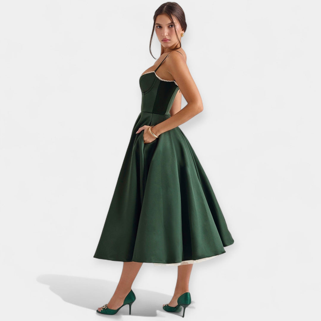 Vestido Midi Elegante de Tul con Bolsillos Ocultos