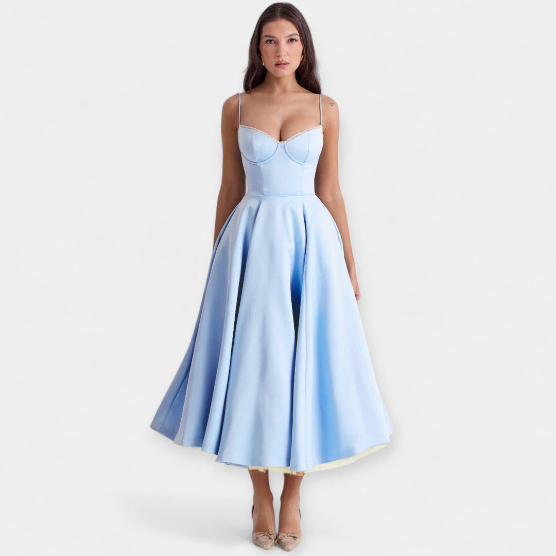 Vestido Midi Elegante de Tul con Bolsillos Ocultos