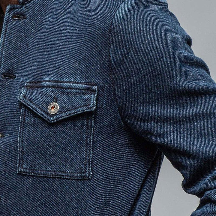 Men's Vintage Washed Denim Multi-Pocket Lapel Jacket - Style 96164488X