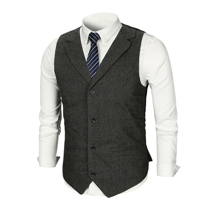 Men's Slim Fit Vintage Lapel Single Breasted Suit Vest - Style 38261597M