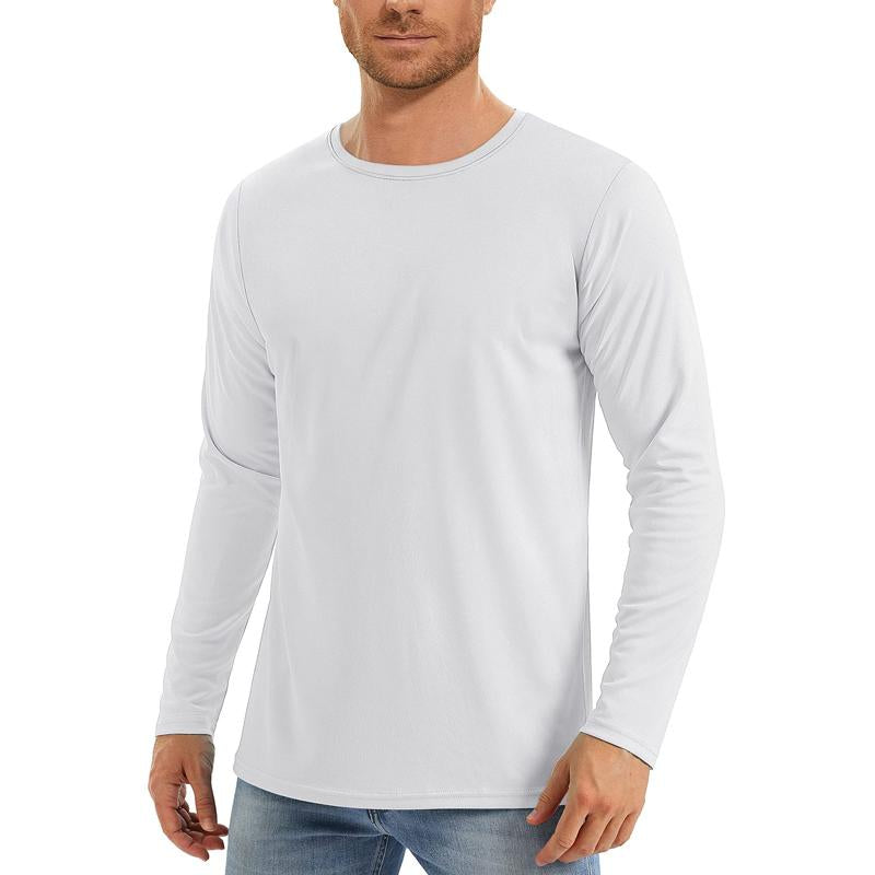 Camiseta deportiva de manga larga y cuello redondo de color liso para hombre, de secado rápido.