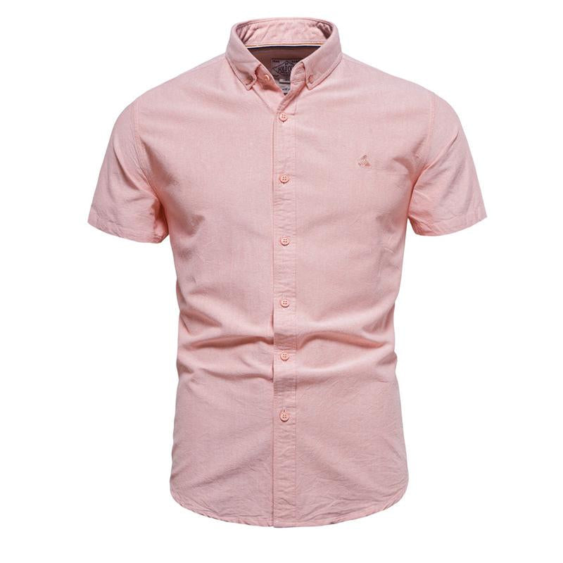 Camisa de manga corta con solapa para hombre en color liso