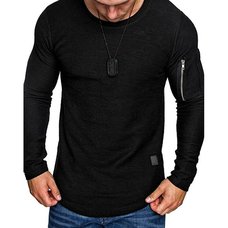 Men's Long Sleeve Crew Neck T-Shirt with Zip Pocket - Style 56507368X