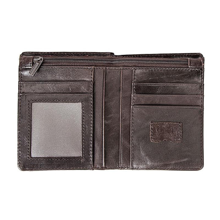 Men's Vintage Leather Wallet with Large Capacity for SIM Cards - Model 98597500Y