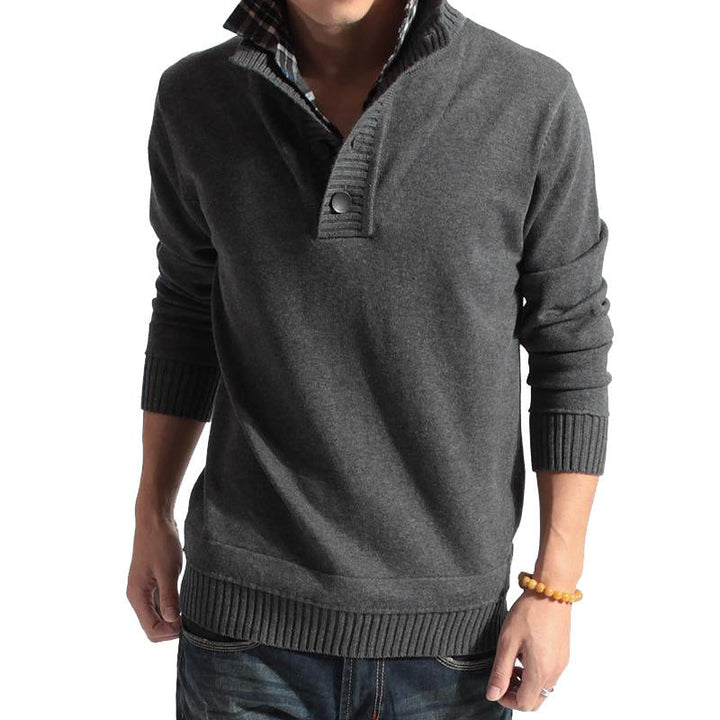 Men's Solid Color Stand Collar Pullover Sweater - Style 81711636X