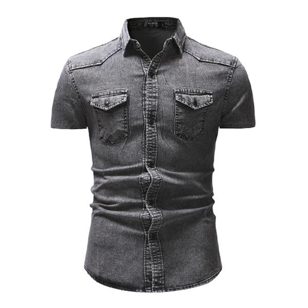 Men's Retro Denim Short Sleeve Shirt - Style 47012502X