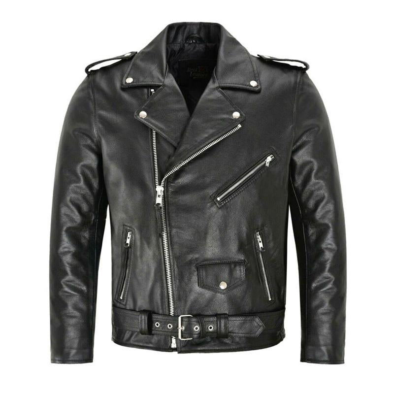 Men's Casual Solid Color Leather Motorcycle Jacket - Style 70049771X