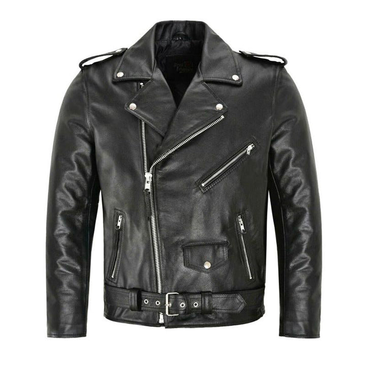 Men's Casual Solid Color Leather Motorcycle Jacket - Style 70049771X