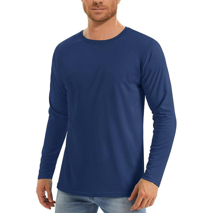 Camiseta deportiva de manga larga y cuello redondo de color liso para hombre, de secado rápido.