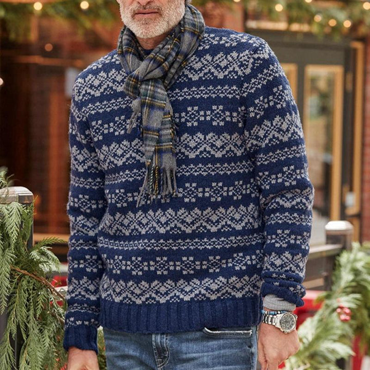 Men's Jacquard Long Sleeve Pullover Sweater