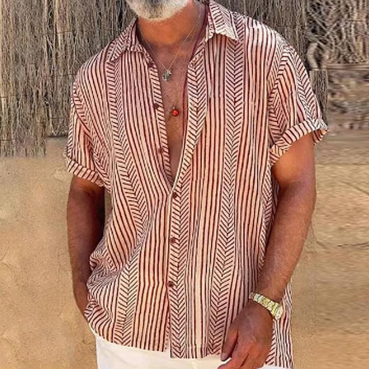 Men's Retro Striped Short Sleeve Vacation Shirt 81204897X