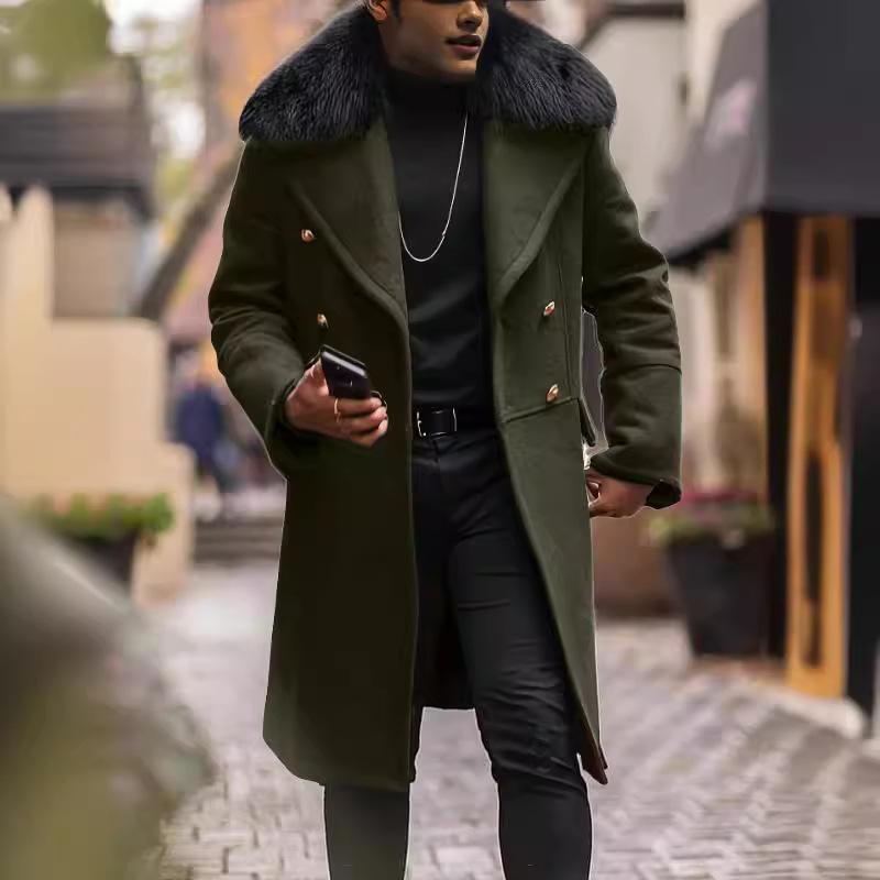 Men's Mid-Length Winter Coat with Fur Collar