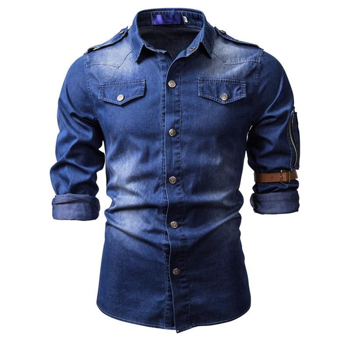 Men's Long Sleeve Washed Denim Shirt - Style 38818803X