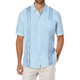 Camisa de lino de manga corta bordada para hombre