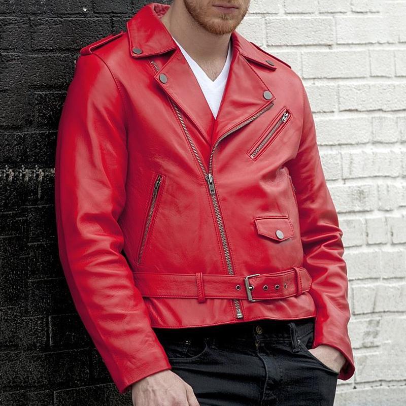 Men's Casual Solid Color Leather Motorcycle Jacket - Style 70049771X