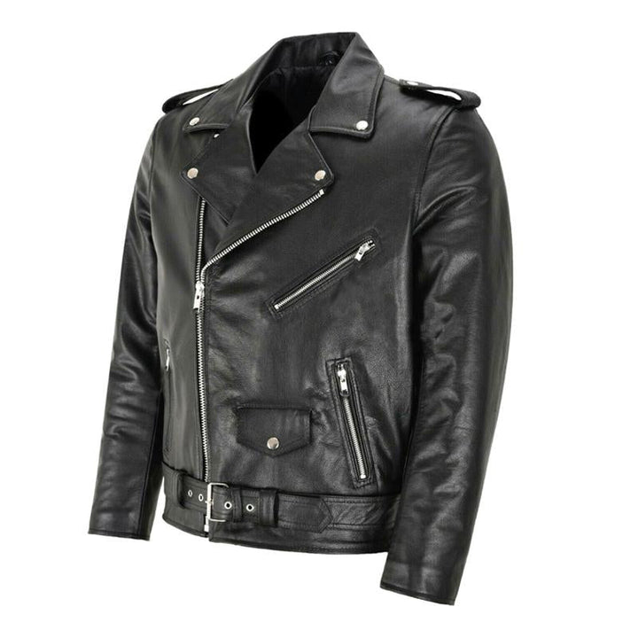 Men's Casual Solid Color Leather Motorcycle Jacket - Style 70049771X