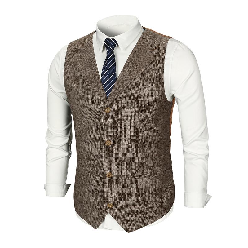 Men's Slim Fit Vintage Lapel Single Breasted Suit Vest - Style 38261597M