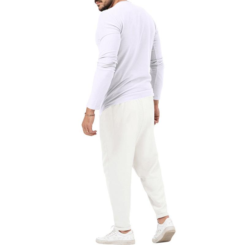 Conjunto informal de camiseta Henley de manga larga y pantalón para hombre.