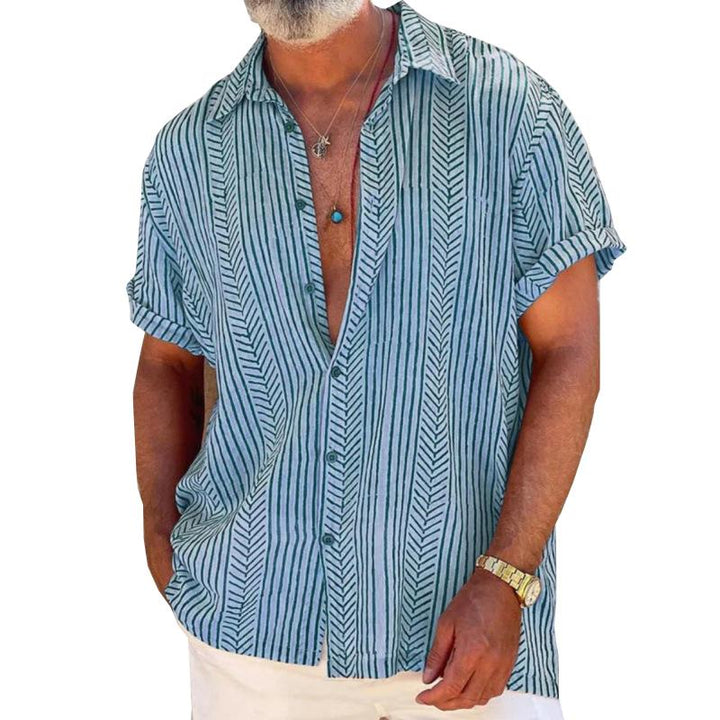 Men's Retro Striped Short Sleeve Vacation Shirt 81204897X