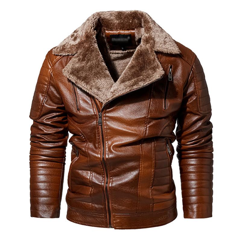 Men's Retro PU Leather Fleece Jacket