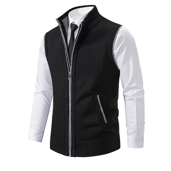 Men's Sleeveless Knitted Fleece Vest with Stand Collar (Shirt Not Included) 07402474X