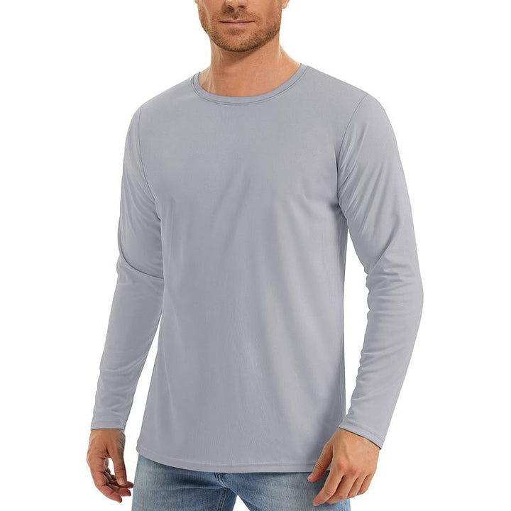 Camiseta deportiva de manga larga y cuello redondo de color liso para hombre, de secado rápido.